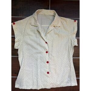 Vintage 80s Polka Dot Red Button Collar Shirt